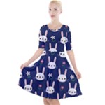 Cute Bunny Pattern, Easter, Koteto Quarter Sleeve A-Line Dress