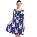 Cute Bunny Pattern, Easter, Koteto Quarter Sleeve Waist Band Dress