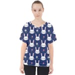 Cute Bunny Pattern, Easter, Koteto V-Neck Dolman Drape Top