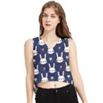 Cute Bunny Pattern, Easter, Koteto V-Neck Cropped Tank Top