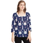 Cute Bunny Pattern, Easter, Koteto Chiffon Quarter Sleeve Blouse