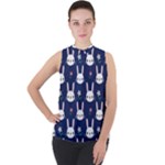 Cute Bunny Pattern, Easter, Koteto Mock Neck Chiffon Sleeveless Top