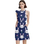 Cute Bunny Pattern, Easter, Koteto Cocktail Party Halter Sleeveless Dress With Pockets