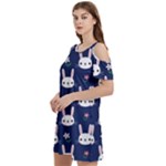 Cute Bunny Pattern, Easter, Koteto Women s Cold Shoulder Round Neck Mini Dress