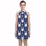 Cute Bunny Pattern, Easter, Koteto Velvet Halter Neckline Dress 