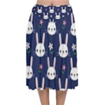 Cute Bunny Pattern, Easter, Koteto Velvet Flared Midi Skirt