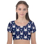 Cute Bunny Pattern, Easter, Koteto Velvet Short Sleeve Crop Top 