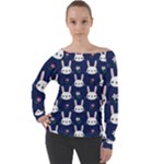 Cute Bunny Pattern, Easter, Koteto Off Shoulder Long Sleeve Velour Top