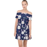 Cute Bunny Pattern, Easter, Koteto Off Shoulder Chiffon Dress