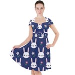 Cute Bunny Pattern, Easter, Koteto Cap Sleeve Midi Dress With Pockets