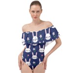 Cute Bunny Pattern, Easter, Koteto Off Shoulder Velour Bodysuit 