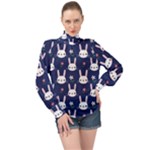 Cute Bunny Pattern, Easter, Koteto High Neck Long Sleeve Chiffon Top