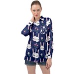 Cute Bunny Pattern, Easter, Koteto Long Sleeve Satin Shirt