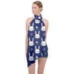 Cute Bunny Pattern, Easter, Koteto Halter Asymmetric Satin Top