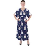 Cute Bunny Pattern, Easter, Koteto V-Neck Boho Style Maxi Dress