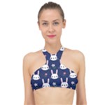 Cute Bunny Pattern, Easter, Koteto High Neck Bikini Top