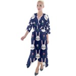 Cute Bunny Pattern, Easter, Koteto Quarter Sleeve Wrap Front Maxi Dress