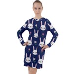 Cute Bunny Pattern, Easter, Koteto Long Sleeve Hoodie Dress