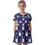 Cute Bunny Pattern, Easter, Koteto Kids  Short Sleeve Pinafore Style Dress