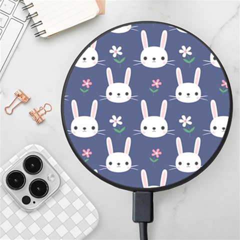 Cute Bunny Pattern, Easter, Koteto Wireless Fast Charger(Black) from ArtsNow.com