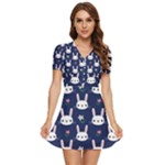 Cute Bunny Pattern, Easter, Koteto V-Neck High Waist Chiffon Mini Dress