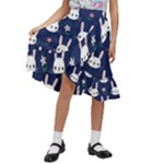 Cute Bunny Pattern, Easter, Koteto Kids  Ruffle Flared Wrap Midi Skirt