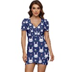 Cute Bunny Pattern, Easter, Koteto Low Cut Cap Sleeve Mini Dress