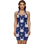 Cute Bunny Pattern, Easter, Koteto Sleeveless Wide Square Neckline Ruched Bodycon Dress