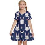 Cute Bunny Pattern, Easter, Koteto Kids  Short Sleeve Tiered Mini Dress