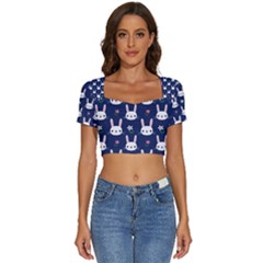 Short Sleeve Square Neckline Crop Top  