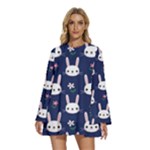 Cute Bunny Pattern, Easter, Koteto Round Neck Long Sleeve Bohemian Style Chiffon Mini Dress