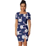 Cute Bunny Pattern, Easter, Koteto Fitted Knot Split End Bodycon Dress