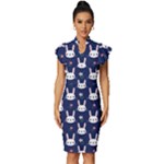 Cute Bunny Pattern, Easter, Koteto Vintage Frill Sleeve V-Neck Bodycon Dress