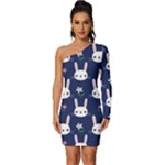 Cute Bunny Pattern, Easter, Koteto Long Sleeve One Shoulder Mini Dress