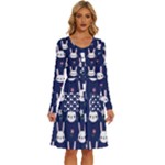 Cute Bunny Pattern, Easter, Koteto Long Sleeve Dress With Pocket