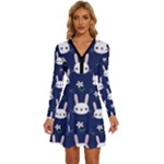 Cute Bunny Pattern, Easter, Koteto Long Sleeve Deep V Mini Dress 