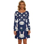 Cute Bunny Pattern, Easter, Koteto Long Sleeve Wide Neck Velvet Dress