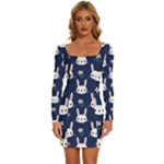 Cute Bunny Pattern, Easter, Koteto Long Sleeve Square Neck Bodycon Velvet Dress