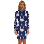 Cute Bunny Pattern, Easter, Koteto Long Sleeve Shirt Collar Bodycon Dress