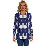 Cute Bunny Pattern, Easter, Koteto Long Sleeve Drawstring Hooded Top