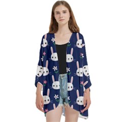 Open Front 3/4 Sleeve Batwing Chiffon Cardigan Kimono 