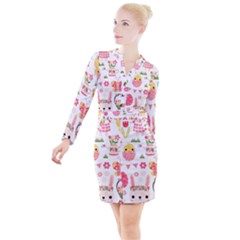 Button Long Sleeve Dress 