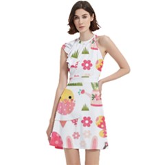 Cocktail Party Halter Sleeveless Dress With Pockets 