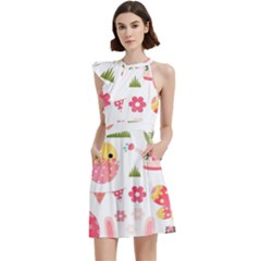 Cocktail Party Halter Sleeveless Dress With Pockets 