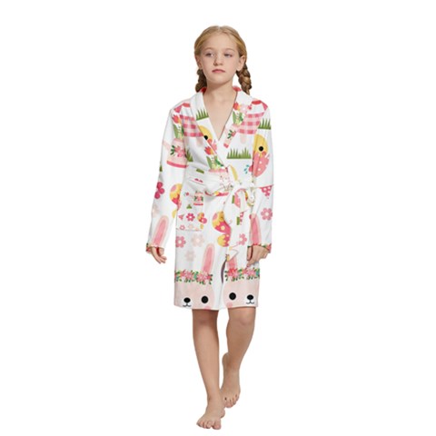 Cute Easter Bunny, Koteto, Animal, Baby Kids  Long Sleeve Velvet Lounge Robe from ArtsNow.com