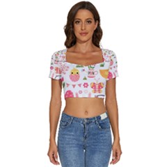 Short Sleeve Square Neckline Crop Top  