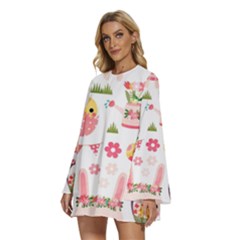 Round Neck Long Sleeve Bohemian Style Chiffon Mini Dress 