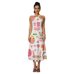 Sleeveless Cross Front Cocktail Midi Chiffon Dress 