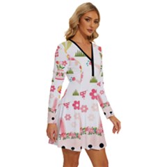 Long Sleeve Deep V Mini Dress  