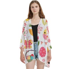 Open Front 3/4 Sleeve Batwing Chiffon Cardigan Kimono 